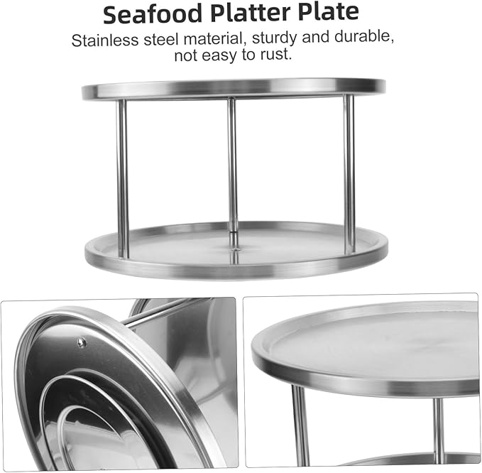 Stainless Steel Seafood Plate Silver Texture Snack Dish Multifunctional Food Tray for Bbq Cake Serving in Restaurants and Parties