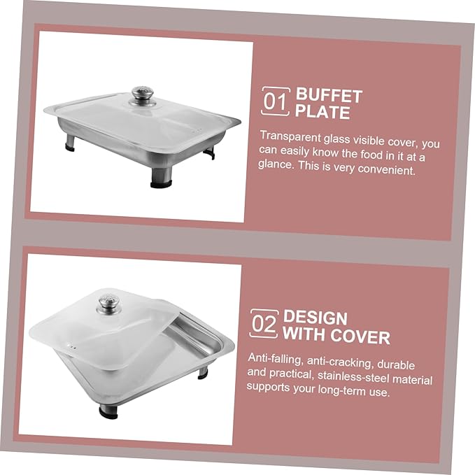PRETYZOOM Stainless Steel Buffet Plate Serving Tray Cover Portion Control Plate for Lunch