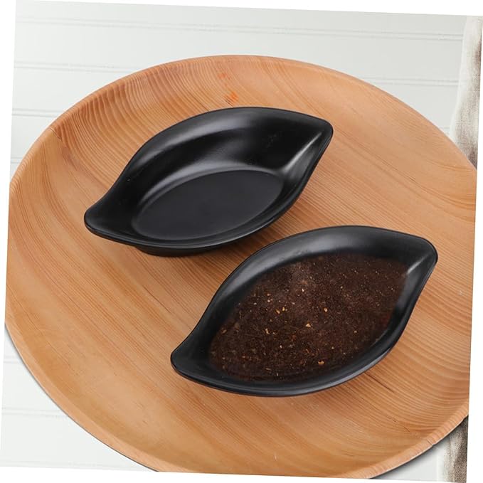 OUNONA 3-Piece Sauce Dipping Bowls Set Imitative Ceramic Condiment Plates Black Easy to Clean Suitable for Appetizers and Snacks