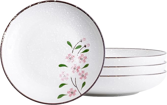 Ceramic Dessert Plates, Small Salad Plates 6 Inch Appetizer Plates for Kitchen, Mini Dinner Trays for Cake Snacks Side Dish (4Pack, Pink Sakura)