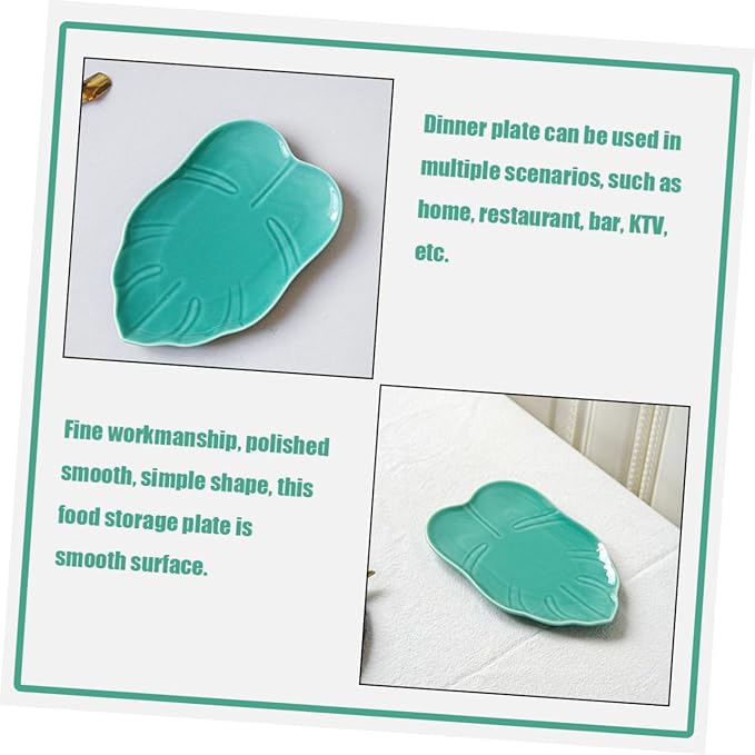 LIFKOME Ceramic Leaf-shaped Appetizer Plate for Desserts Fruits and Snacks Elegant Food Serving Dish for Parties Home Use and Catering Blue