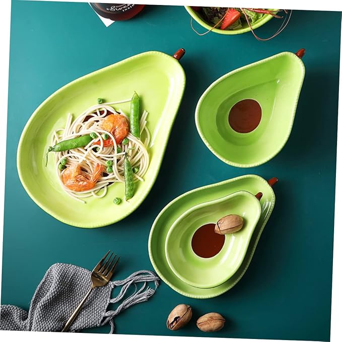 Avocado Shape Ceramic Appetizer Plate Food-Safe Microwave Safe Cute Design for Snacks Desserts Fruits Creative Tableware for Parties and Gatherings