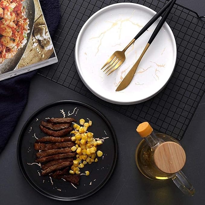 Dinnerware Set, s 20Cm Gold White Marble Ceramic Dish Porcelain Cutlery Set Kitchen Table European Decorative Dessert Steak Plate Plates