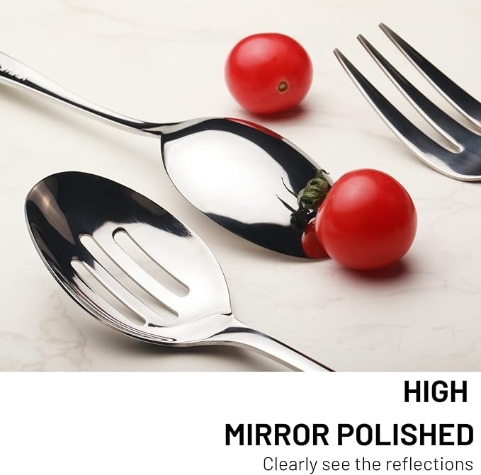 VIVANI 6-Piece Stainless Steel Serving Spoons and Forks Set, Serving Utensils for Parties, Buffet, Banquet and Kitchen, Dishwasher Safe, 8.6 Inches