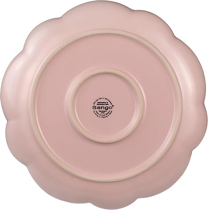 Sango 12 Pieces Scalloped Dinnerware Set, Modern Pink Dishes for 4, Premium Serving Plates & Bowls Sets, Chip & Scratch Resistant, Ceramic Dishware, Kitchen Dish, Microwave & Dishwasher Safe, Bethany