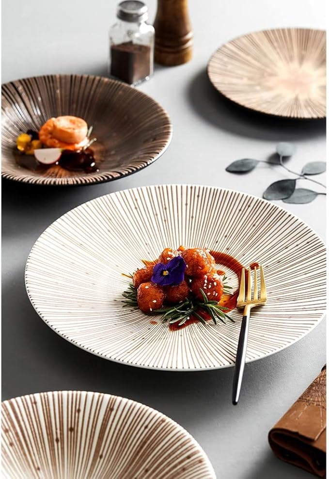 Modern Large Dinner Plates Ceramic Ramen Bowl Sushi Nut Plate Round Porcelain Plate Suitable for Refrigerator Dishwasher Oven Microwave White Stackable Dinner Plates(White,Medium)