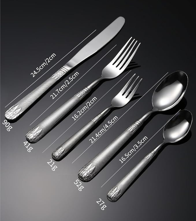 Stainless Steel Flatware serving set,Home Kitchen Eating Tableware Set,Dishwasher Safe,For Home Kitchen Restaurant Hote 5/20/30/40/50/60 Pieces Wheat Ears Stainless Steel Tableware Embossed Handle Tab