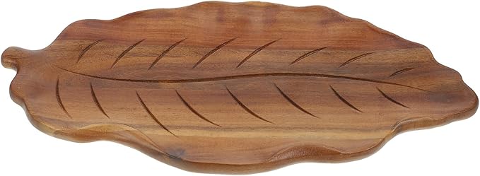 Alipis Solid Wood Leaf-shaped Serving Tray Large Multi-use Fruit and Snack Plate for Home Office Party Smooth Polished Surface Tea and Table Centerpiece Decorative Kitchen Platter