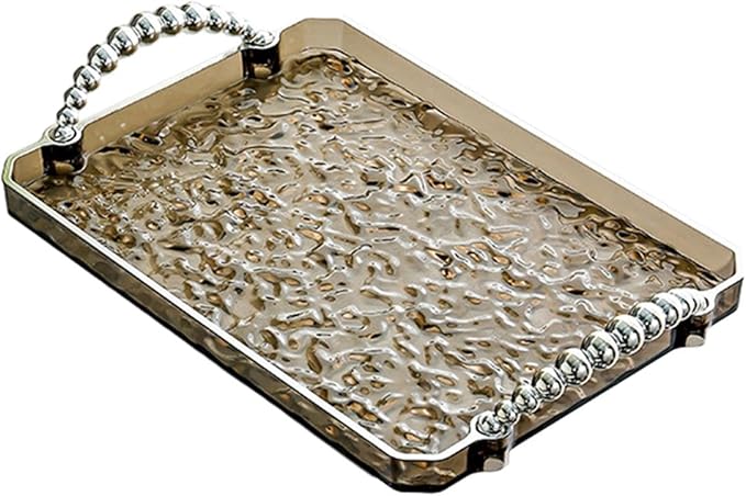 Yajuyi Rectangular Tray for Serving and Organizing Jewelry, Fruit, and More in Living Room, Gray Silver Edge