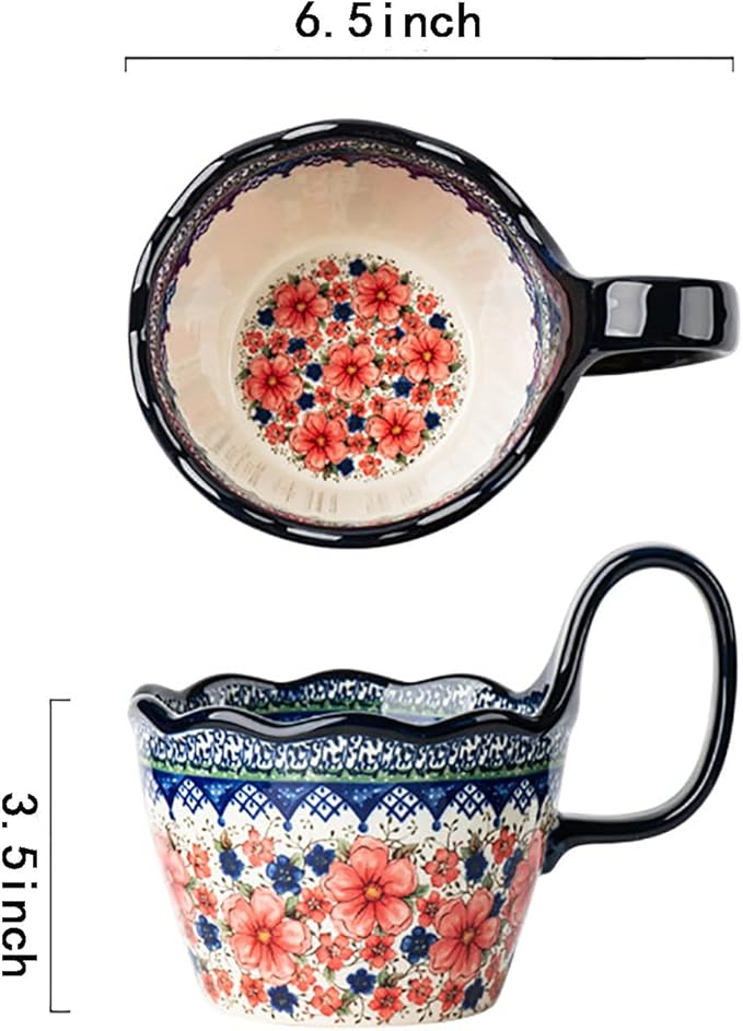 OZY Handpainted Soup Bowl with Handle,Ceramic Cereal Bowl Great for Soup, Ice cream, Fruits,Snack,Microwave &Dishwasher Safe (Snow Ink Plum Pink)