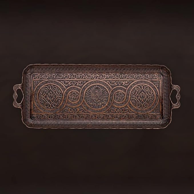 Alisveristime Turkish Ottoman Coffee Tea Beverage Serving Rectangle Tray (Small Tray) (13 INC*5.5 INC) (Copper)
