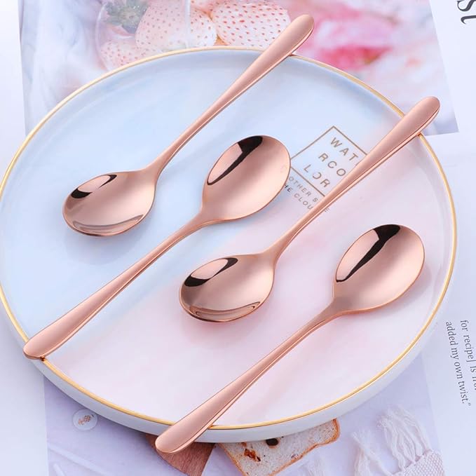 BuyGo 4-Piece Espresso Coffee Spoon 6 Inch Rose Gold Small Teaspoon Copper Mini Spoons for Cake Dessert Appetizer, Dishwasher Safe