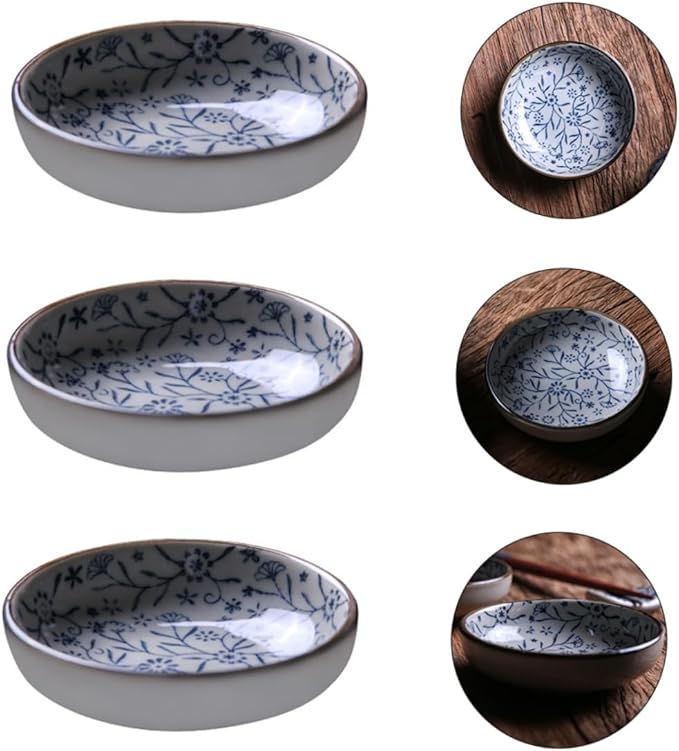 PRETYZOOM 3pcs Dip Dish Condiment Plate Flavored Sauce Vinegar Bowl Ceramic Plates Serveware