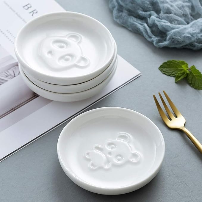 Mathew 4pcs Panda Relief Ceramic Sauce Dish Seasoning Dish Sushi Dipping Bowl Appetizer Plate