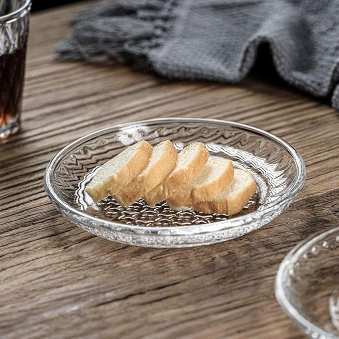 4pcs Glass Snack Plate, 5-Inch Dessert Plate, Appetizer Plate, Flower Embossed