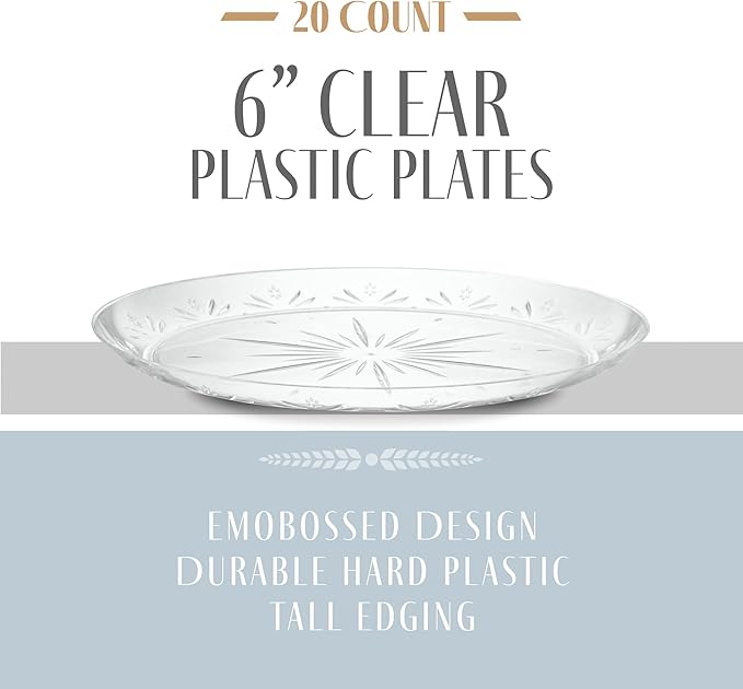 PLASTICPRO 6'' inch Premium Heavy Weight Crystal Clear Disposable Hard Plastic Dessert Size Party Plate Pack of 80