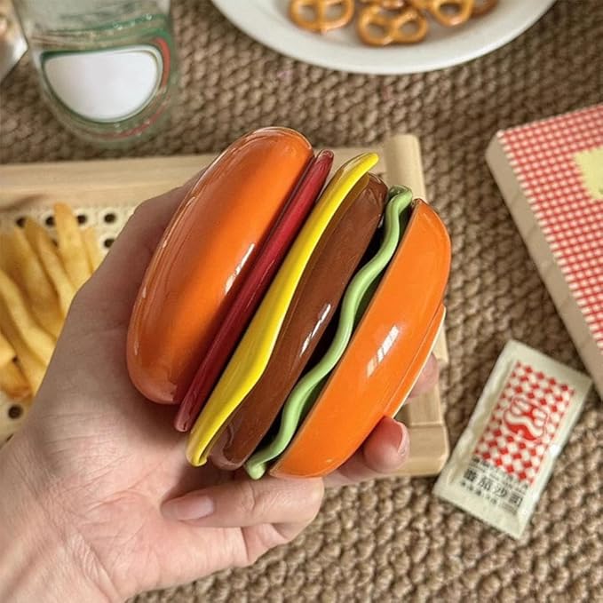 Stackable Hamburger Plate Set, Burger 6-Layer Mini Dinner Plate, Funny Ceramic Sauce Containers, Ceramic Hamburger Shaped Bowls and Plates Tableware for Burger Sauce, Sushi Dip, Appetizer, Snack