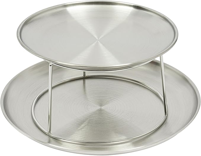 DYNAMI 2-Tier Seafood Tower Set,2pcs Thickened Stainless Steel Seafood Tray(10in+8in) and Tray Combo,Silver Round Serving Trays for Seafood Barbecue Buffet Party