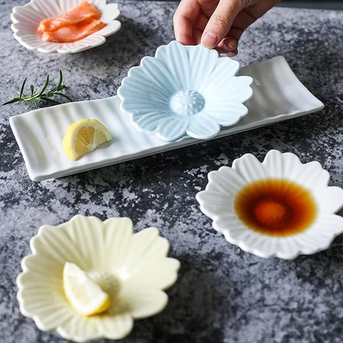 Appetizer Bowls 2Pack Sauce Dish Set Flower Shape Ceramic Dipping Bowls Appetizer Plates Mini Condiment Sauce Dishes Soy Sauce Vinegar Snack Seasoning Salad Bowls (Color : Pink)