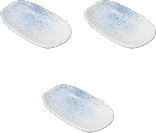 Set of 3 Fuki Zumi Sensuji Saucer Plate, 6.5 x 3.6 x 0.9 inches (16.4 x 9.2 x 2.2 cm) | Serving Plate Ceramic Setomonohonpo