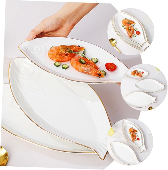 LIFKOME Fish Shape Ceramic Plate Cheese Tray Dinnerware Decorative Serving Plate