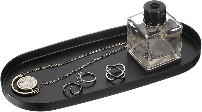 uxcell Rectangle Serving Trays, 4 x 9inch Metal Serving Platter Board Bathroom Tray for Coffee Party Home Decor Cheese Dish Cake Dessert, Black
