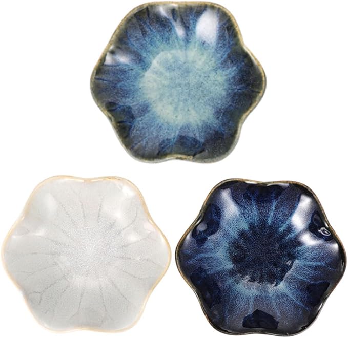 3pcs Ceramic Seasoning Dishes Assorted Color Appetizer Plates for Sauces Dips and Condiments for Home Restaurants and Entertaining