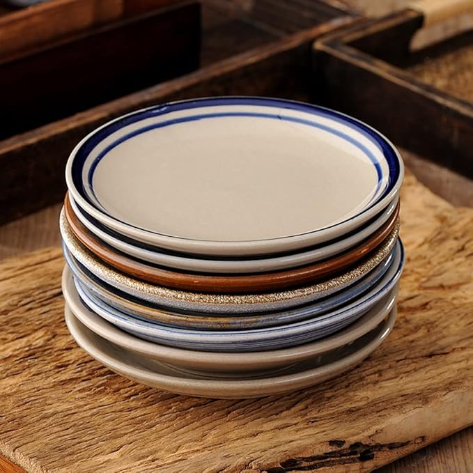 Appetizer Bowls Dining Table Retro Dark Blue Line Ceramic Snack Plate Cake Snack Plate Household Snack Fruit Plate Garbage Plate Spit Bone Slag Plate Salad Bowls