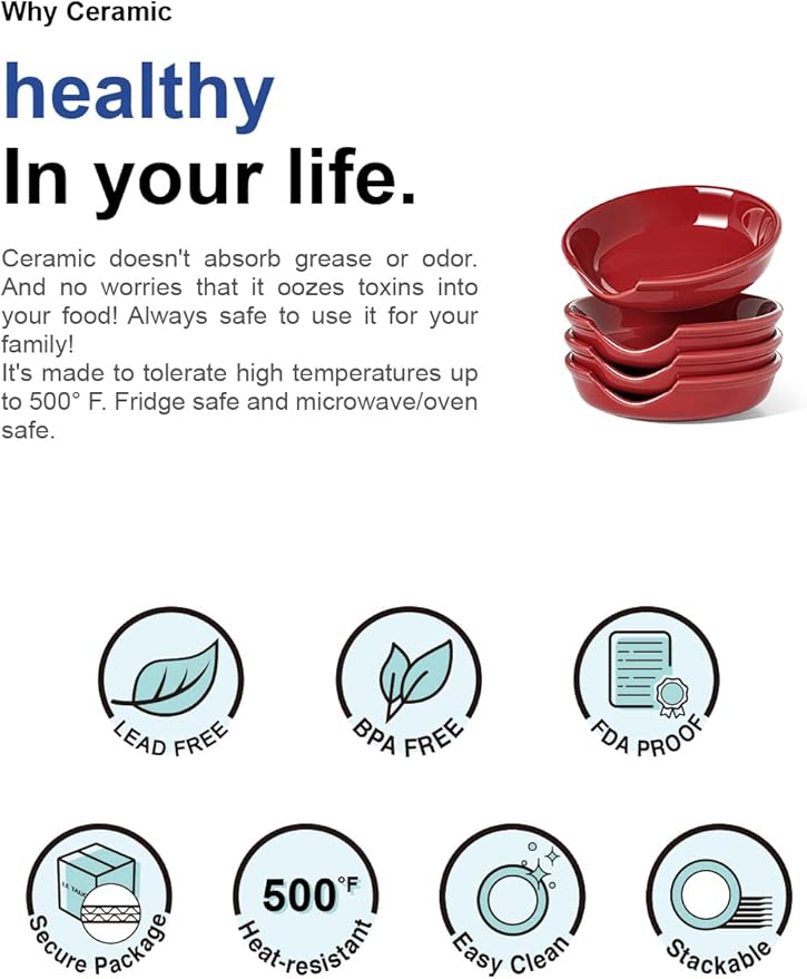 LE TAUCI Ceramic Spoon Rest, 4.8 Inch Spoon Rest for Stove Top, Spoon Holder for Kitchen Counter, Coffee Spoon rest, Utensil Rest for Cooking, Set of 4, Red