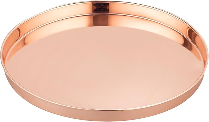 Restaurantware 12-inch Round Stainless Steel Serving Tray: Perfect for Bars Restaurants and Catered Events - Copper-Plated Party Tray for Cocktails and Snacks - 1-CT