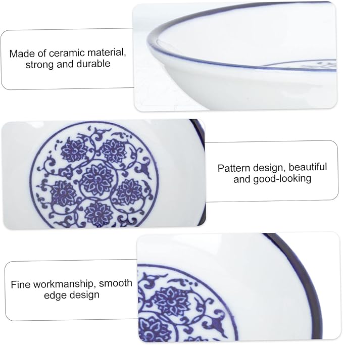 Mobestech 4pcs Vintage Hand-Painted Blue and White Ceramic Sauce Dish Set Condiment Plate for Dipping Soy Sauce Serving Bowls for Appetizers