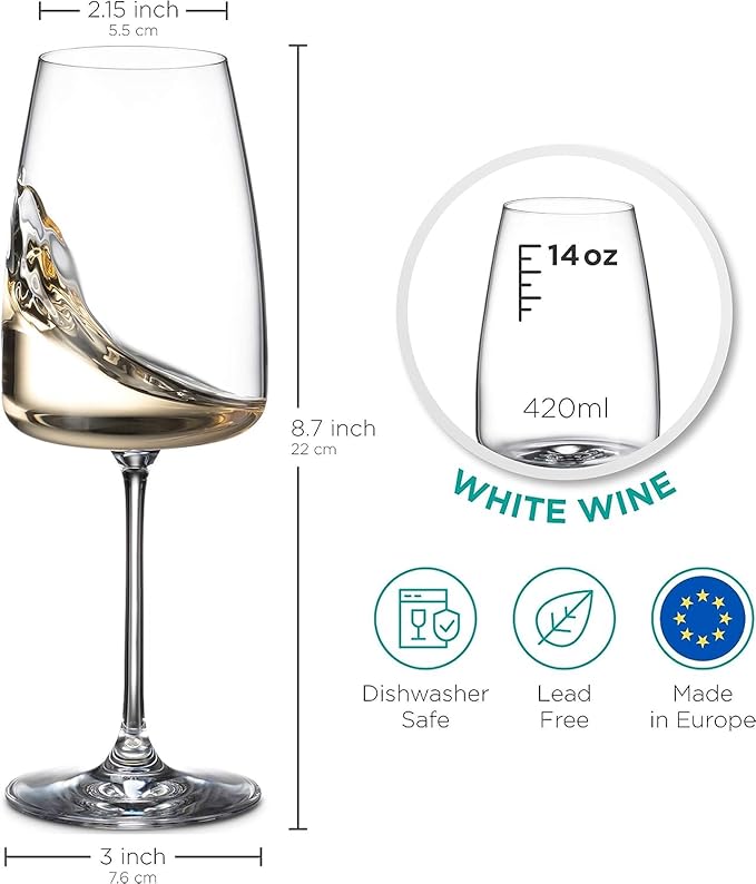 BENETI Luxury Wine Glasses Set of 4 | Handmade In Europe | 14oz Premium Crystal Red & White Long Stem Wine Glasses | Unique Modern Shape, Packaged In Beautiful Ready-to Gift, Gift Box