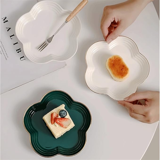 Appetizer Bowls Ceramic Appetizer Plates 5.7 inch Phnom Penh Petal Shaped Dessert Plate Afternoon Tea Cake Dish Dinner Serving Plates for Dessert Cake Snack Salad Bowls (Color : 1)
