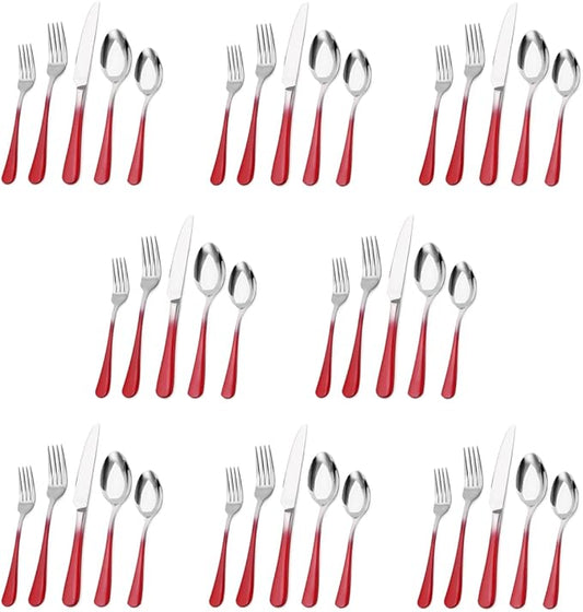 Silverware Set, Bysta 40-Piece Stainless Steel Flatware Set, Kitchen Utensil Set Service for 8, Tableware Cutlery Set for Home and Restaurant, Mirror Polished, Dishwasher Safe (Gradient Red)