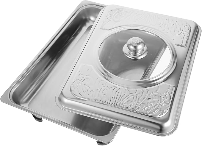 PRETYZOOM Stainless Steel Serving Tray Rectangular Lid for Parties Buffet Trays for Dishes Chilled Food