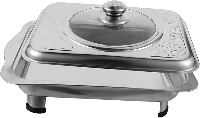 590g Stainless Steel Dinner Plate for Buffet Rectangular Serving Tray Lid for Parties and Entertaining