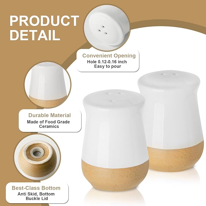 glowworm Salt and Pepper Shakers Set, Ceramic Salt and Pepper Shaker, Kitchen Decor for Home Restaurants, Farmhouse Spice Shaker for Cooking Baking BBQ, White