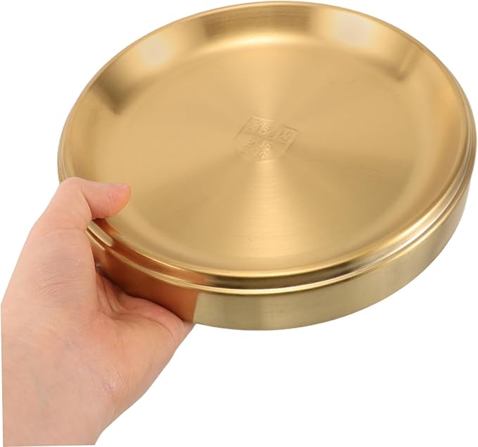 LIFKOME Stainless Steel Round Grilling Plate Stackable Food Dish for Home and Outdoor Cooking and Easy to Clean Platter for Meats and Sides