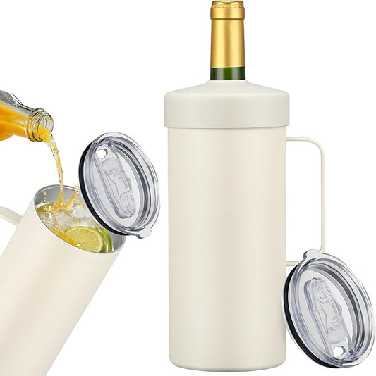 MAXSO 42oz Wine Chiller Iceless Cooler Tumbler - Gift for Wine Lovers, 2-IN-1 Stainless Steel Vacuum Insulated Bucket Portable Mug Cup Wine Accessory Keep Cold, Fit Most 750ml Wine & Champagnes, White