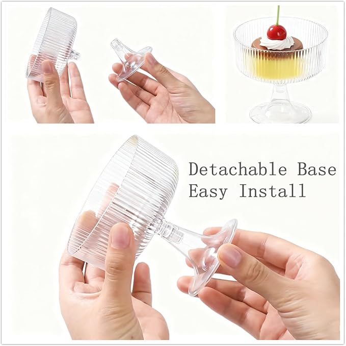 40 Pack 6.8 oz Clear Ribbed Dessert Cups with Spoons, Ice Cream Bowl with Retro Stripes, Mini Dessert Shooter for Pudding Fruit, Elegant Parfait/Sundae Bowls for Christmas Party & Home Use