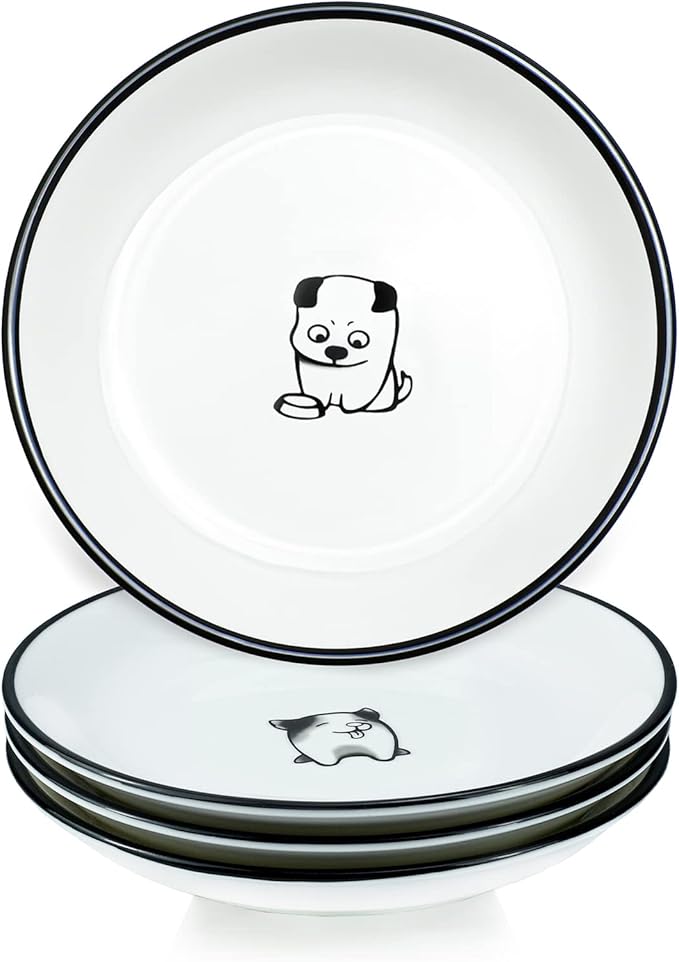 SOCOSY Cute Cartoon Dog Ceramic Seasoning Dishes Sauce Dish Sushi Dipping Bowl Appetizer Plates Tea Bag Holder Serving Dish for Kitchen 5'' (Dog)
