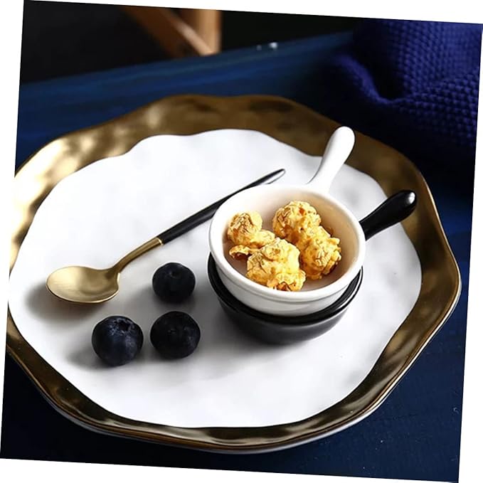 Luxshiny 4pcs Ergonomic Handle Ceramic Plate Japanese Dishes Snacks Holder Relish Tray Dessert Plate for Kitchen