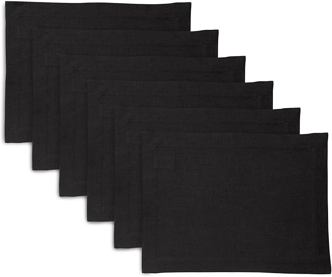 Solino Home 100% Pure Linen Placemats Set of 6 - Black 14 x 19 Inch Table Place Mats for Christmas, Winter, New Year - Sonoma, Machine Washable
