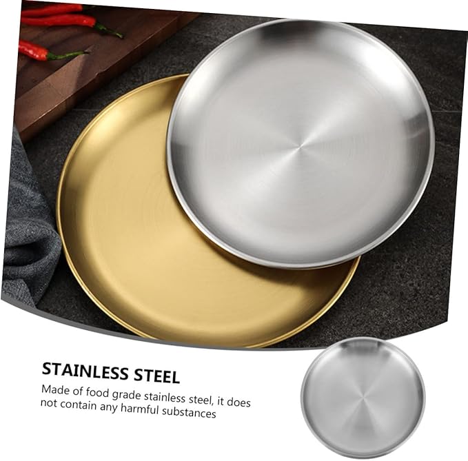 ABOOFAN 1Pc Stainless Steel Thickened Round Tray for Food Serving Matte Finish Versatile Grill Plate for Fruits Cakes and Appetizers for Home Kitchen Restaurants and Cafes