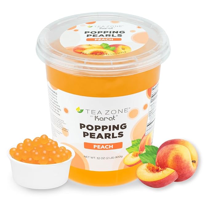 Tea Zone [2 Pound] Peach Popping Pearls, Bursting Pearls for Teas, Shakes, Smoothies, Dessert Toppings B2061 (2.0lb)