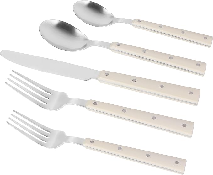 Soline Cream and Stainless Steel Flatware - Set of 20 Pieces