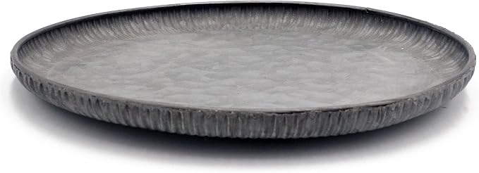Funerom 7.8 inch Very Small Round Galvanized Metal Tray Decorative Tray Corrugated Edges