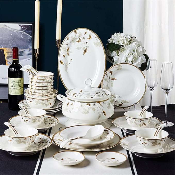 56 Pieces of European Tableware Bowls Plates Ceramic Sets Tableware Sets Kitchenware Sets