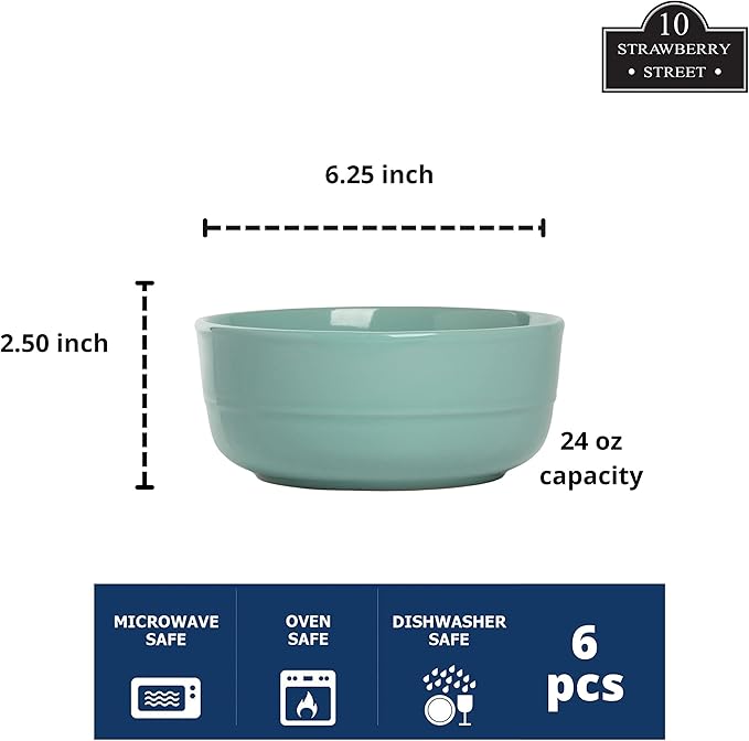 Double Line 6.25"/24 oz Cereal Bowl, Set of 6, Seafoam