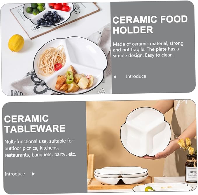 Porcelain Divided Plate Ceramic Dining Plate with Compartments for Dried Fruit Snacks Appetizers Easy to Clean Sectional Serving Platter for Home Parties Weddings